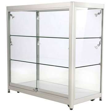 Vitrine glasskab - Showcase Counter Duo glasmontre med LED lys og lås - sølv