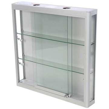 Vitrine glasskab - Showcase Wall Duo glasmontre med LED lys og lås - sølv