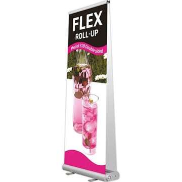 Flex Roll-up dobbeltsidet, sølv, inkl. banner og print